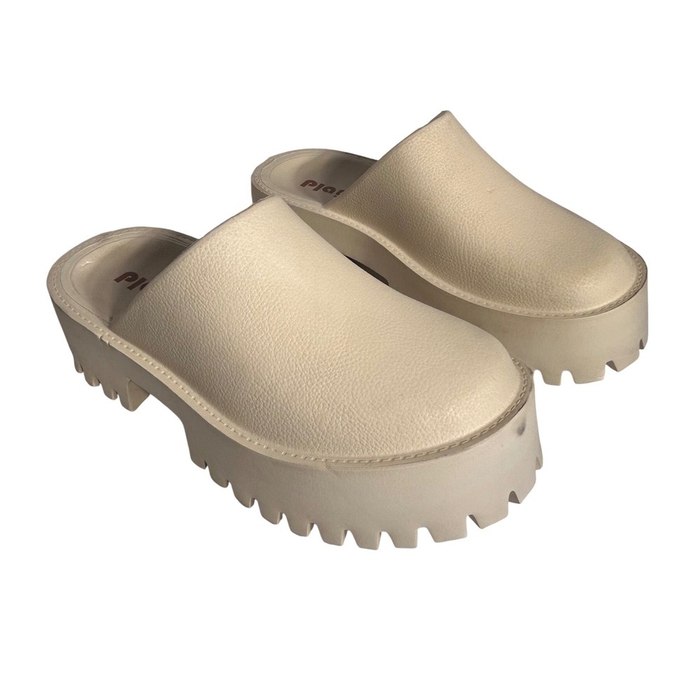 Play Platform Clogs Sandals Cream White Chunky Lug Sole Mule Shoes Size 8 EUR 39